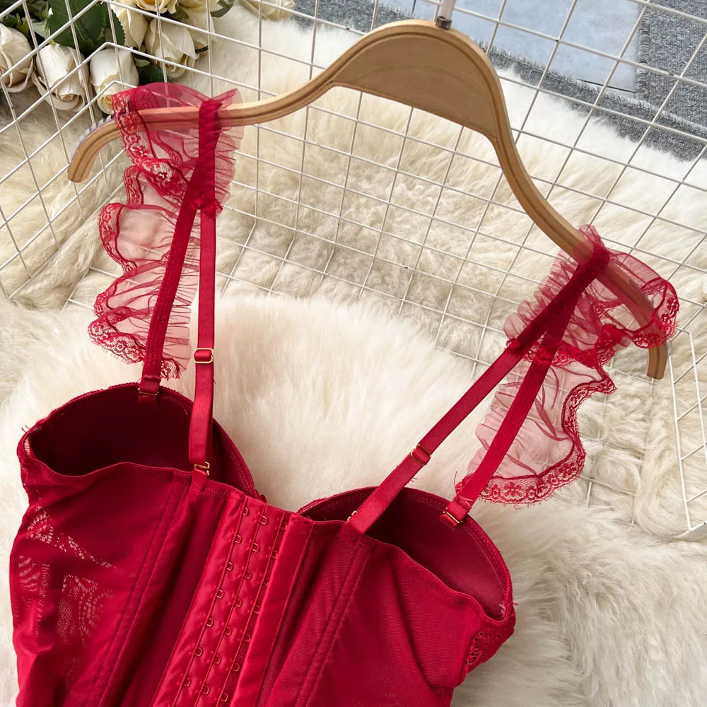 Komplet Gorsetowy Push-Up "Red Drama"